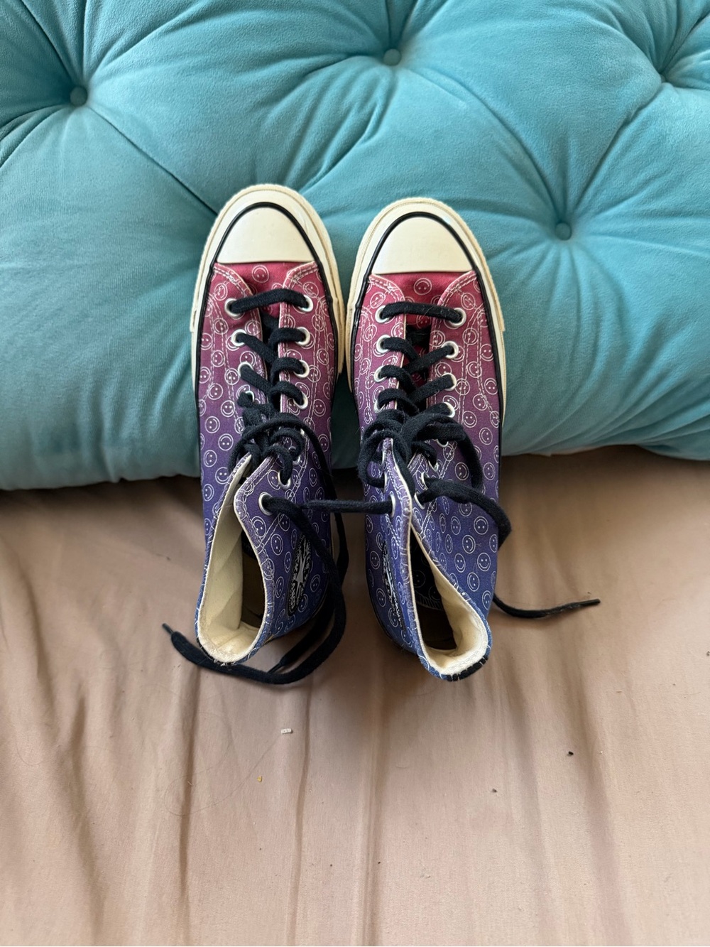 Converse High Top Sneakers in Pink and Purple Ombre with Smiley Graphic